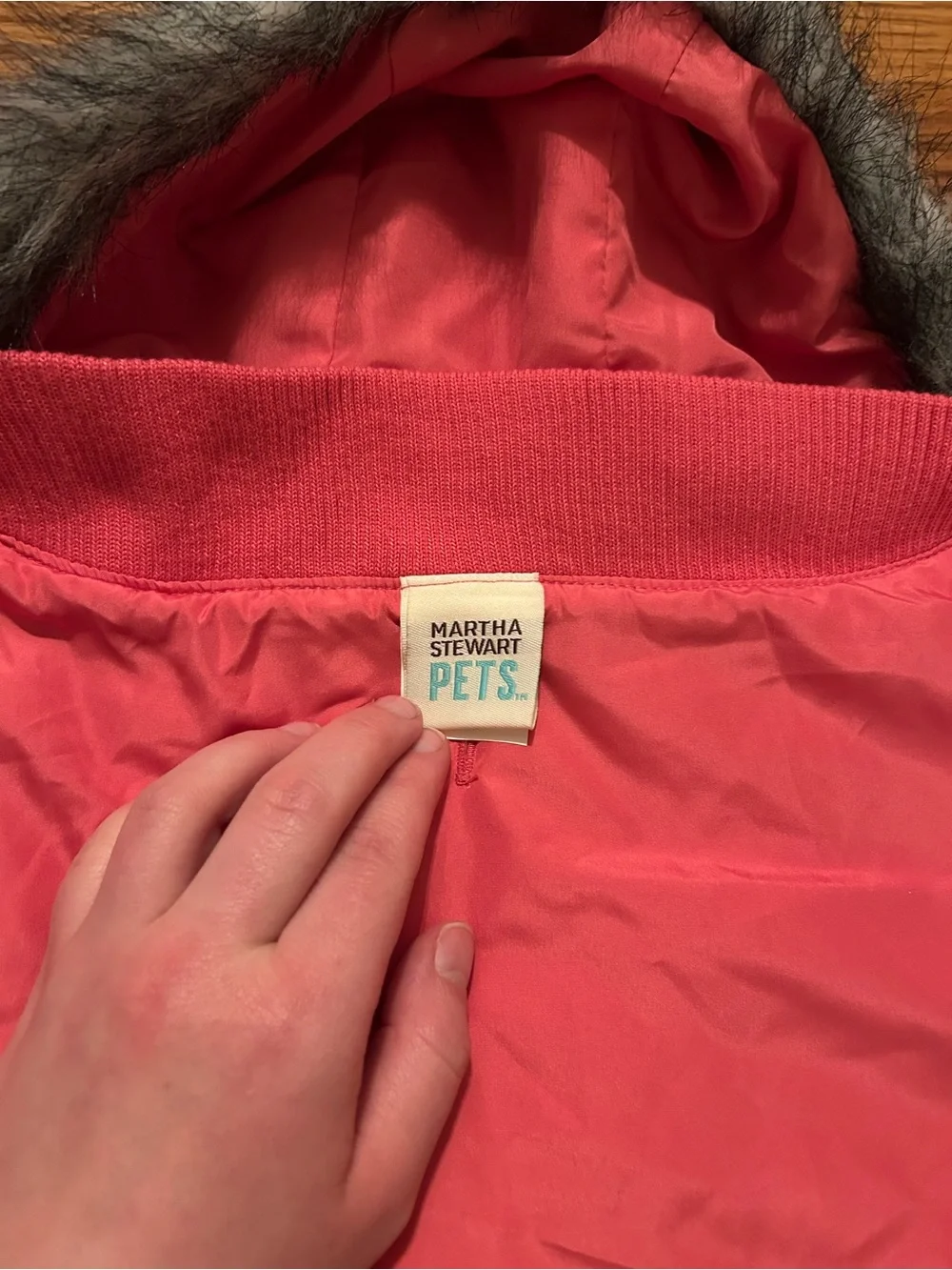 Martha Stewart Pets Dogs Sz L Quilted Pink Hooded Jacket W/ Faux Fur Trim